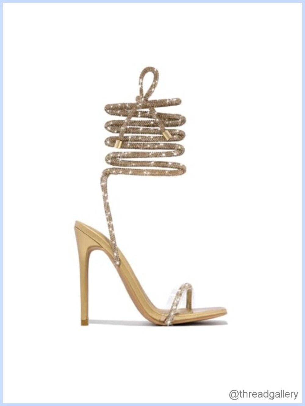 GATUXUS Women's Stiletto Heeled Sandals Square Toe Lace Up Gladiator Strappy